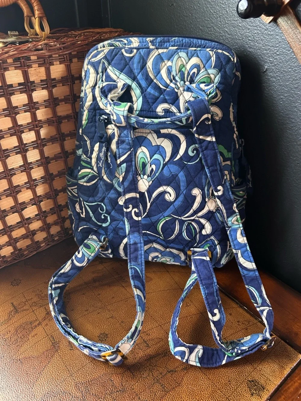 Vera Bradley Mini Backpack -Mediterranean Blue- Quilted Cotton Travel Bag - Picture 5 of 14